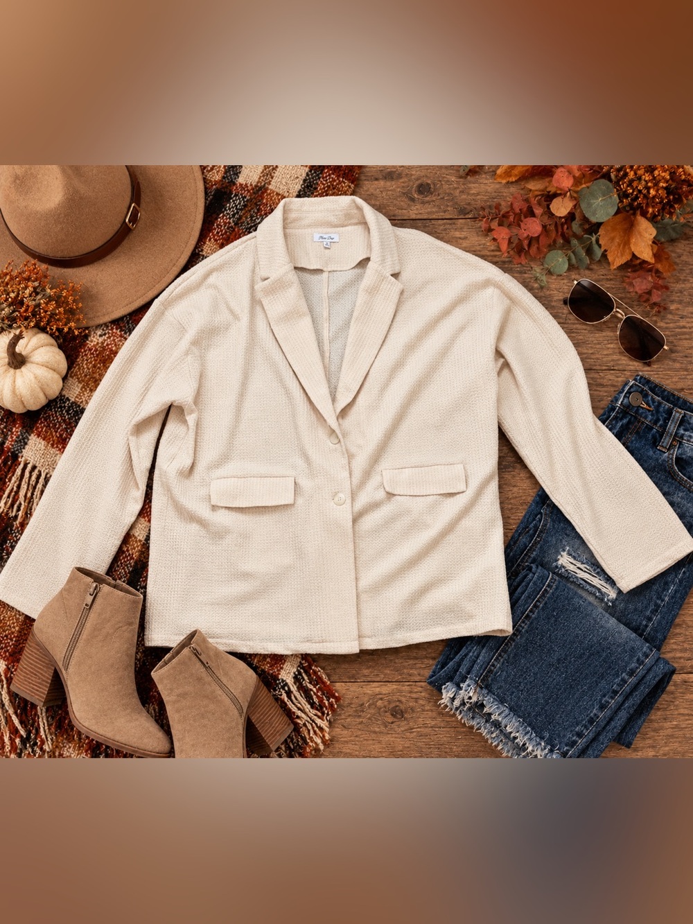 Petal Dew Cream Textured Blazer Women's XL Business Casual Jacket